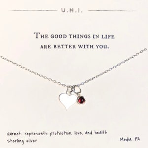With You Necklace, For Her, Mom, Wife, Best Friend, Sister, Gift, Silver, Red, Love, Chain, Friendship, Heart, Bezel, Garnet, Health