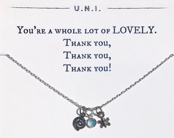 Thank You Necklace, Sterling Silver, Thanks, Good Fortune, Gift for Her, Best Friend