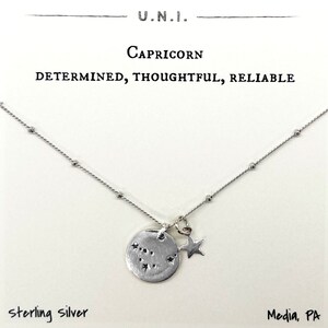 Women&#39;s Capricorn Zodiac Birthday Gift Necklace • Determined, Thoughtful, Reliable • Silver Jewelry • For Her, Wife, Mom • Dec 22 - Jan 19