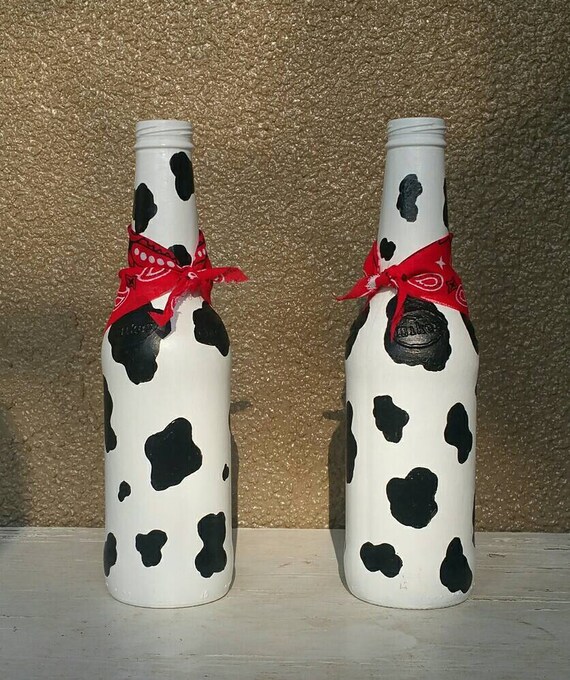 Cow Print Upcycled Beer Bottle Vases Etsy