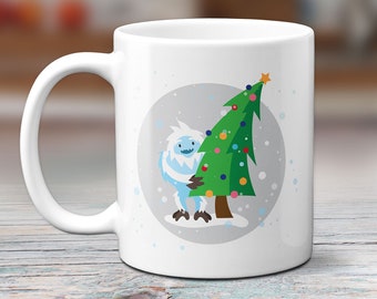 Yeti Christmas Mug, Abominable Snowman Coffee Cup, Bigfoot Lover Mug, Coworker Gift, Hot Chocolate Mug, Secret Santa Gift Mug. 2097