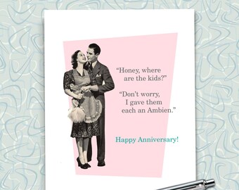 Retro Funny Anniversary Card, Sarcastic Card Or Husband, For Wife, Card For Him, For Her. Couples Humor. R104