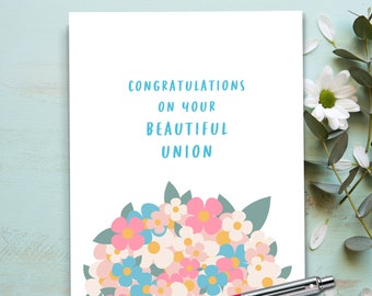 Beautiful Union Wedding Card | Modern Wedding Card, Engagement Card, Bridal Shower, Congratulations to Bride and Groom. C105