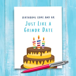 Grindr Date Gay Birthday Card, Inappropriate Card For Him, Funny Birthday Card, Gay Friend, Adult Humor For Boyfriend, Gay Brother. B210 image 1