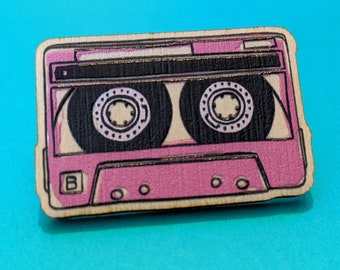 Clearance cassette pin badge mix tape 90s 80s nineties eighties music wooden pin badge