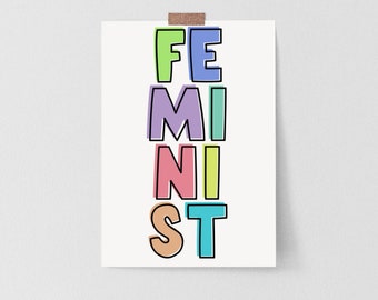 Feminist slogan printable A5 with border print, Independent woman feminist, Female empowerment colourful font