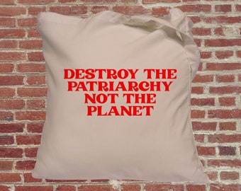 Feminist tote bag. Save the planet. Female empowerment. Retro font slogan tote bag