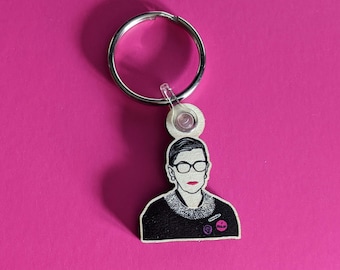 Clearance RBG keychain, zip pull, wooden keyring  cute, funny, feminist