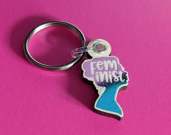 Clearance Feminist keychain, zip pull, wooden keyring, cute, funny, feminist