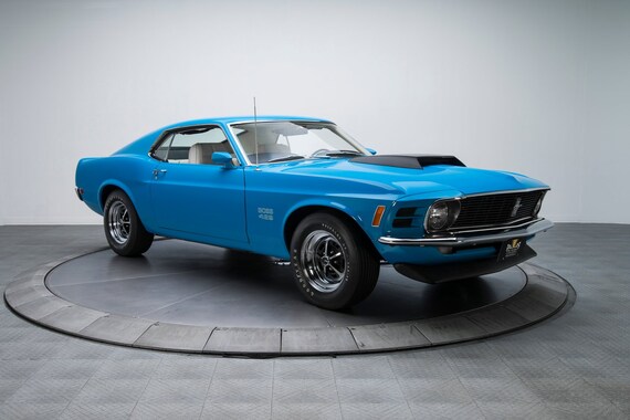 1970 Ford Mustang Boss 429 Blu Cartel 24x36 Pulgadas Etsy