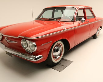 1960 Chevy Corvair red  | Poster 24x36 inches | Vintage classic car