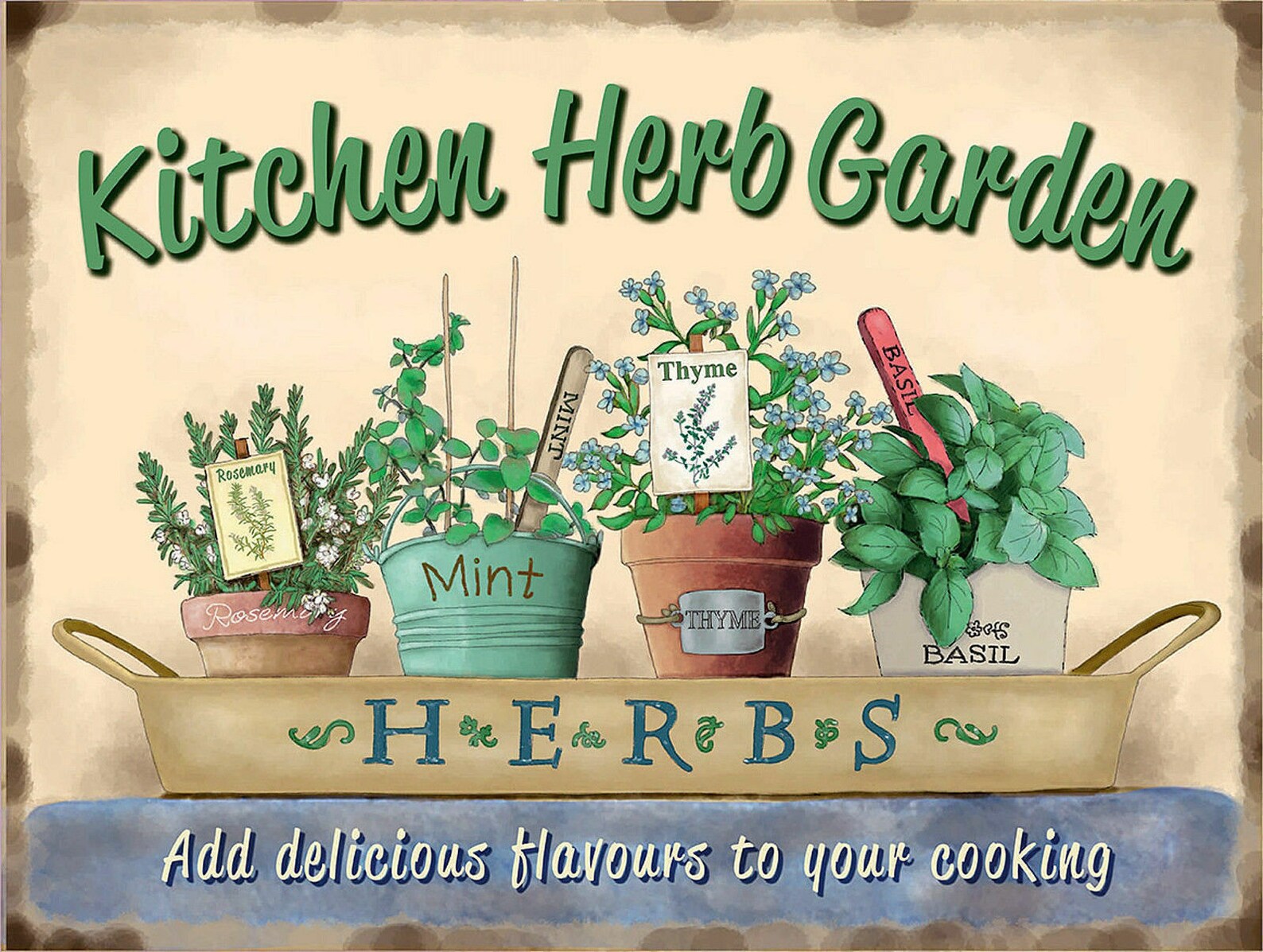 Kitchen Herb Garden Plaque Vintage Metal Tin Sign Etsy