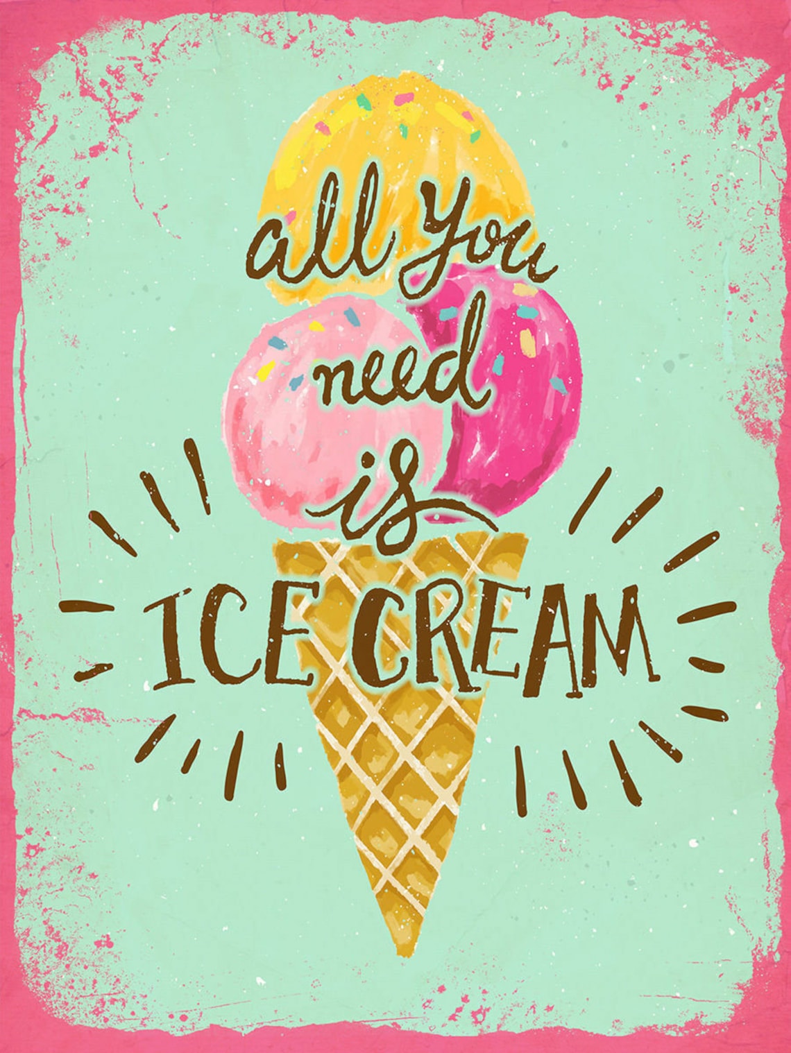 All You Need is Ice Cream Retro Tin Signs Metal Plate Kitchen Etsy