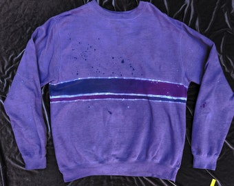 Sweatshirt ~ Batik Ombre Horizontal Stripe Blue & Purple ~ Taille L