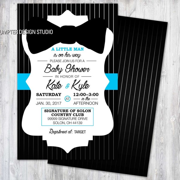 Bow Tie Baby Shower Invitation - Télécharger imprimable - Imprimer autant que vous avez besoin - Blue Black White Custom