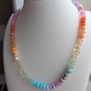 Rainbow Gemstone Necklace Beaded Knotted Necklace 14k Gold Filled