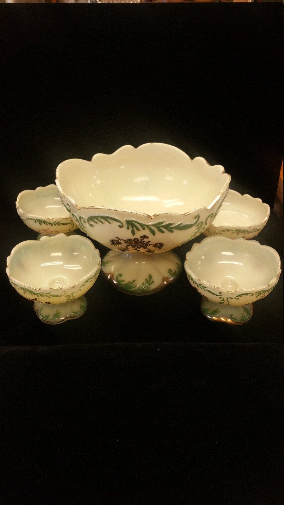 Northwood Custard Footed Glass Bowl with 4 Footed Berry Bowls Etsy