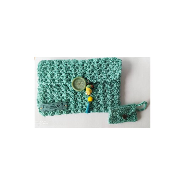 Pochette perroquet vert menthe et sa mini pochette