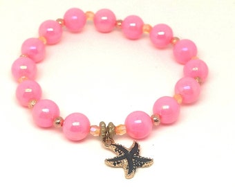 Bracelet belles  perles résine "rose peps", et son étoile de mer