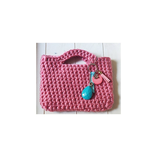 Mini sac, pochette en laine rose et son bijoux de sac