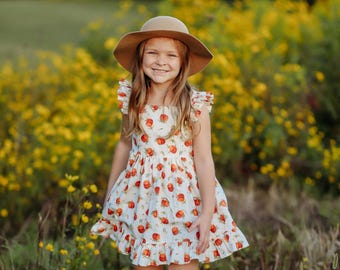 Girls Pumpkin Dress, Pumpkin Patch Dress, Girls Fall Clothing, Fall Outfit, Thanksgiving Girls Dress, Thanksgiving Outfit
