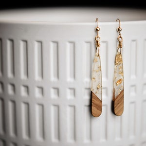 Gold or Silver Flake Resin and Wood Earrings