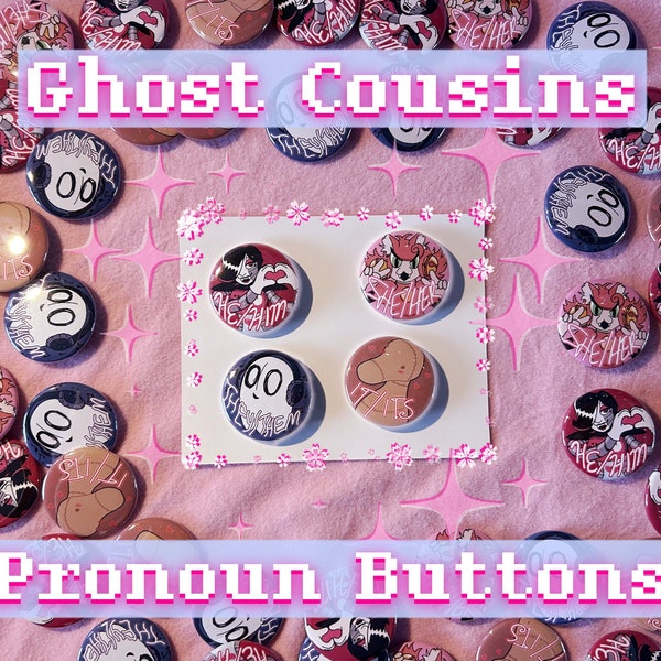 Undertale Ghost Cousins 2.5in Pronoun Buttons (Mettaton, Mad Mew Mew, Napstablook, Ruins Dummy)