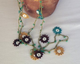 Handmade crochet,Shawl pin, Daisy Flower, Needle Lace Work Scarf, gift for mom,gift for friends, high quality handmade scarf. hand lace work