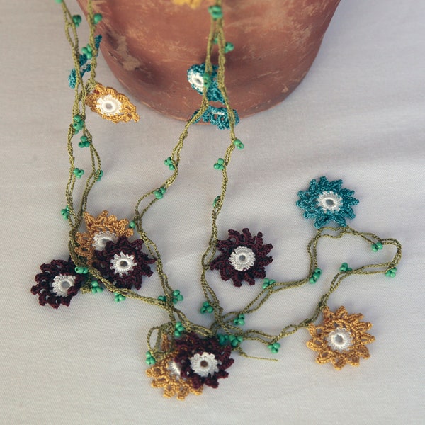 Handmade Crochet Daisy Flower Scarf: Turkish Needle Lace Shawl