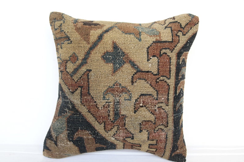 16X16 rug pillow,Turkish carpet pillow cover,vintage cushion,throw pillow cover,wool pillow,handmade cushion,oushakrug pillow, pillow shams image 2
