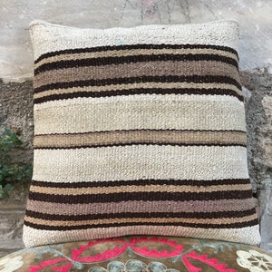 16x16 Vintage Turkish Kilim Pillow Cover: Boho Couch Cushion