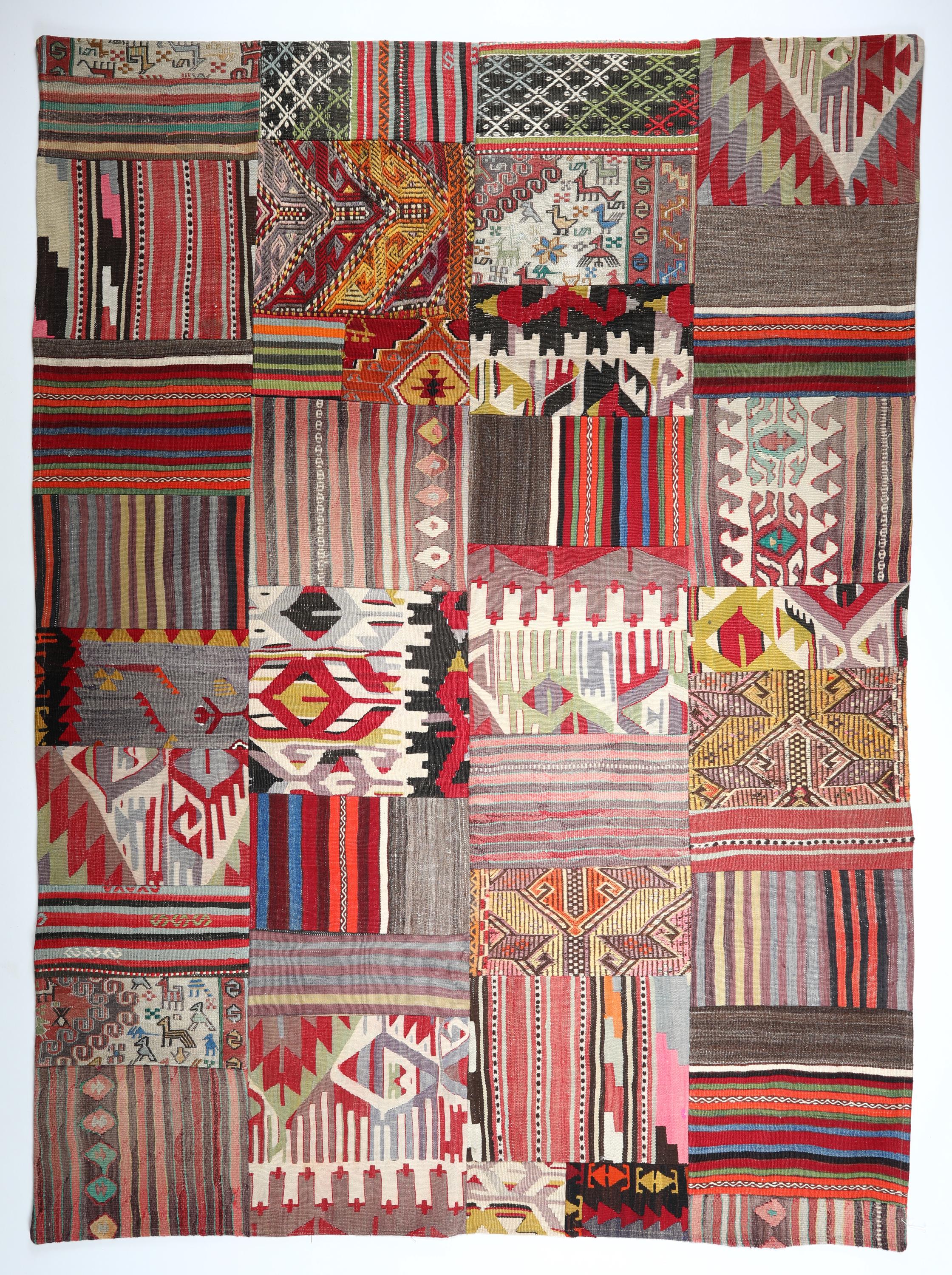 5 '10 '' x 8' Patchwork Kelim, Mehrfarbiges Patchwork, Vintage Patchwork, Boho Patchwork, Rustikales Patchwork, Handgemachter Puzzle Teppich