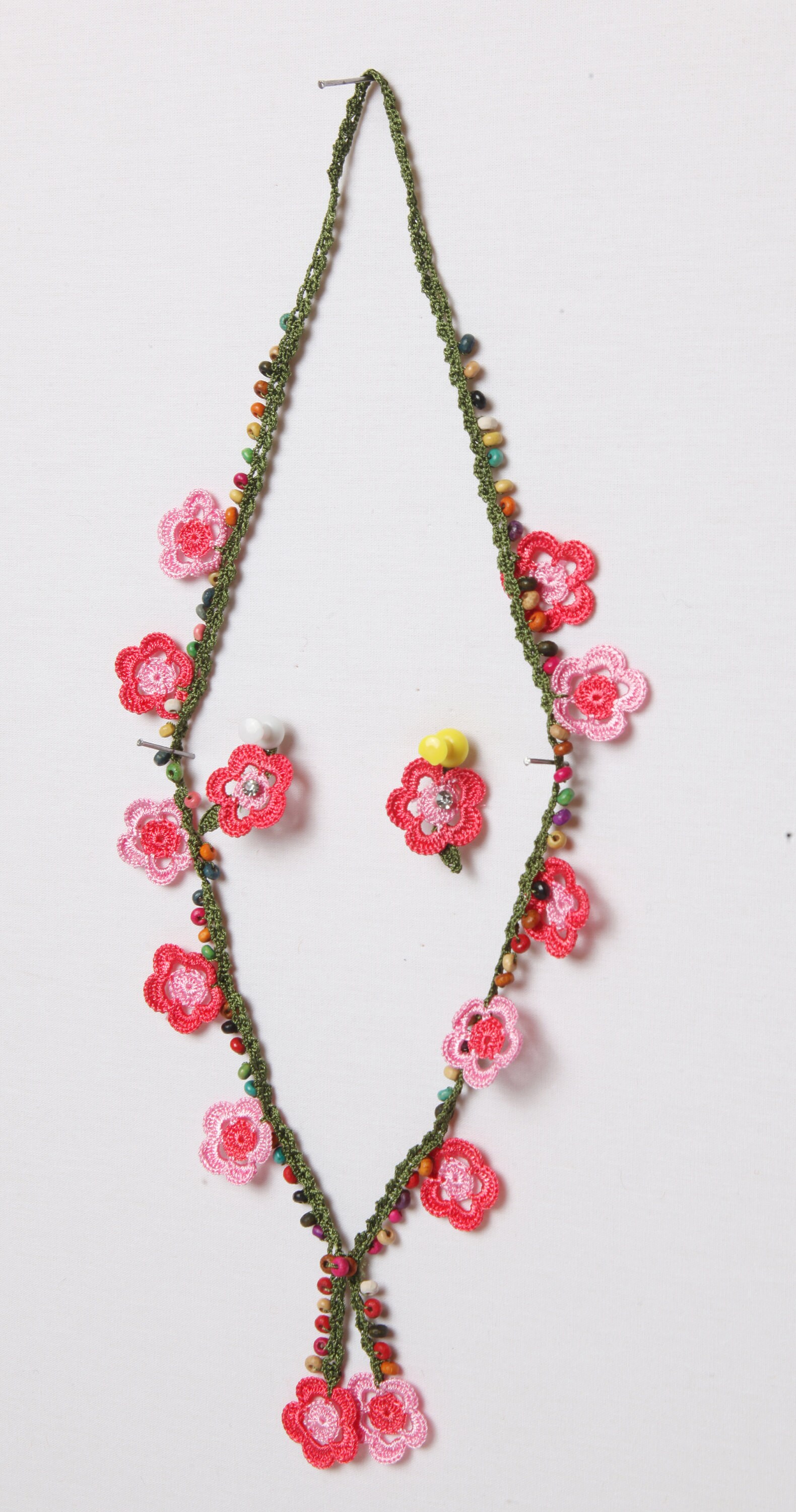 Turkish Crochet Floral Necklace earring set,, Handmade Needle work Necklace, Needle lace necklace, Needle work Oya,beads necklaces for women