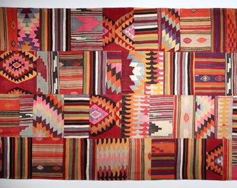 5 &#39;7 &#39;&#39; x 9 &#39;10 &#39; Patchwork Kelim, Mehrfarbiges Patchwork, Vintage Patchwork, Boho Patchwork, Rustikales Patchwork, Handgemachter Puzzle Teppich