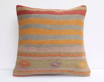20x20 kilim pillow,multi color Stripe throw pillow cover,boho pillow, couch cushion.Authentic kilim pillow,Bohemian decor, FREE SHIPPING