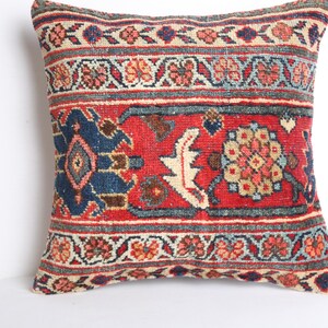 Handmade Wool Rug Pillow Cover: Vintage Turkish Carpet Cushion (18x18)