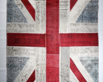 6 &#39;6 &#39;&#39; x 10&#39; 2 &#39;&#39; Union Jack Patchwork Teppich, Flagge Patchwork, England Flagge Kunstwerk, Union Jack, National Patchwork, handgemachtes Patchwork,
