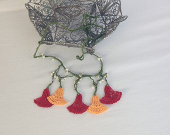 Turkish Crochet Purple Floral Necklace, Handmade Needle work Necklace, Needle lace necklace, Boho blue necklace, Needle work Oya