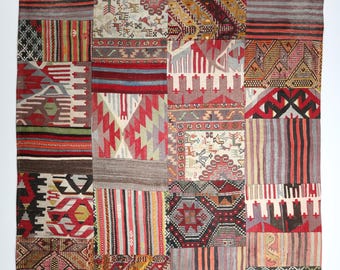 Handgewebter Kelim Teppich Flachgewebe Patchwork, Kelim Teppich