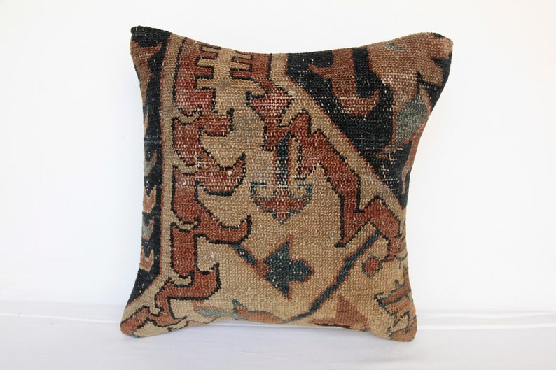 16X16 rug pillow,Turkish carpet pillow cover,vintage cushion,throw pillow cover,wool pillow,handmade cushion,oushakrug pillow, pillow shams image 1