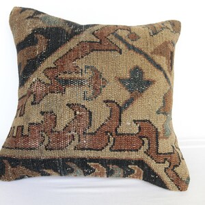 16X16 rug pillow,Turkish carpet pillow cover,vintage cushion,throw pillow cover,wool pillow,handmade cushion,oushakrug pillow, pillow shams image 4