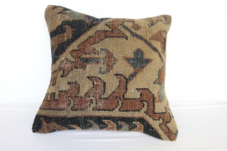 16X16 rug pillow,Turkish carpet pillow cover,vintage cushion,throw pillow cover,wool pillow,handmade cushion,oushakrug pillow, pillow shams image 4