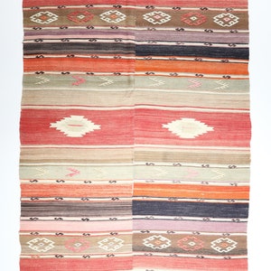 Turkish kilim, Handwoven floor kilim,Tribal Vintage Kilim,Living room vintage kilim,Authentic Vintage Floor Kilim,8'x3'11' Tribal Kilim