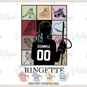 May include: Digital design with a hockey theme, featuring a player silhouette with the word "EXAMPLE" and the number "00" on the jersey. Includes hockey illustrations and the text "RINGFTTE" and "INSTANT DOWNLOAD".