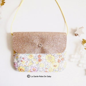 Mädchentasche mit Pailletten, Liberty-Schultertasche, Liberty-Clutch, Liberty Betsy Yellow.