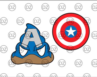 Captain America and Shield Poop Emoji for Vinyl Cutters - Digital Download -svg - svg files - eps -
