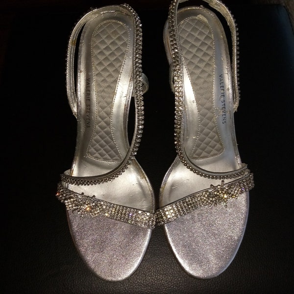 silver rhinestone evening shoes