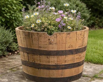 Half Bourbon/Whiskey Barrel Planter