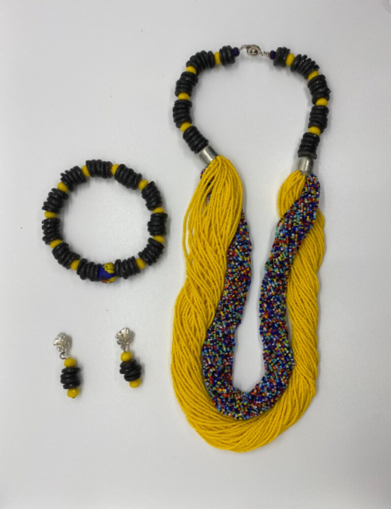 Yellow&Black Bead Necklace Combo image 1