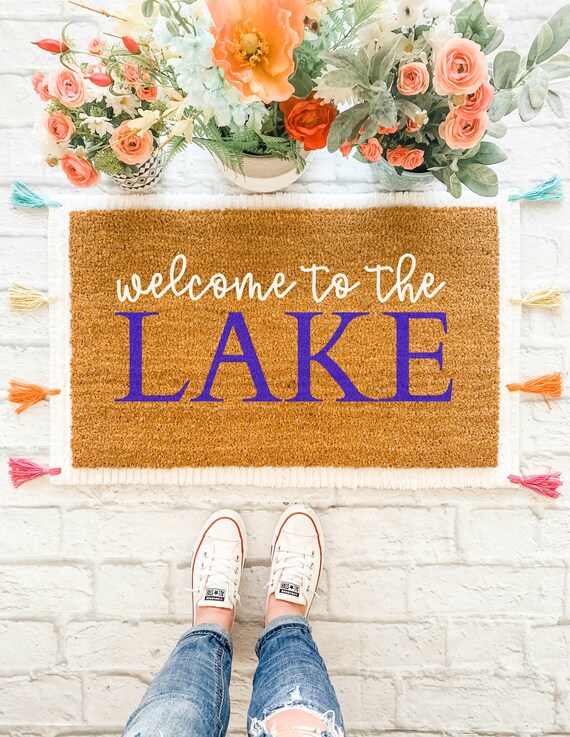 Welcome To The Lake Doormat Lake Doormat Colorful Doormat Lake House Doormat Spring Doormat Calligraphy Doormat Door Mat